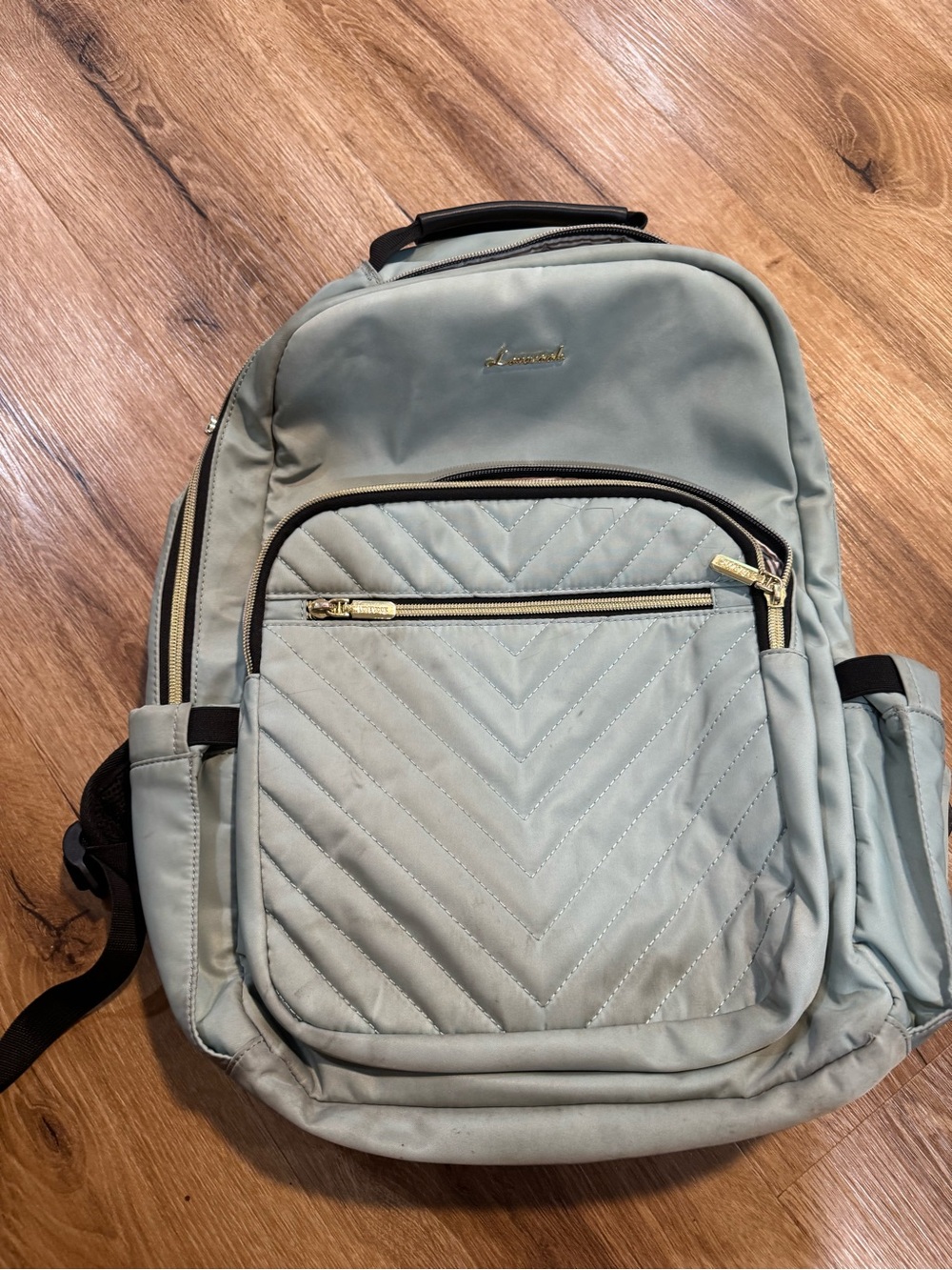 Lavender Gray Quilted Men's Backpack with Gold Hardware